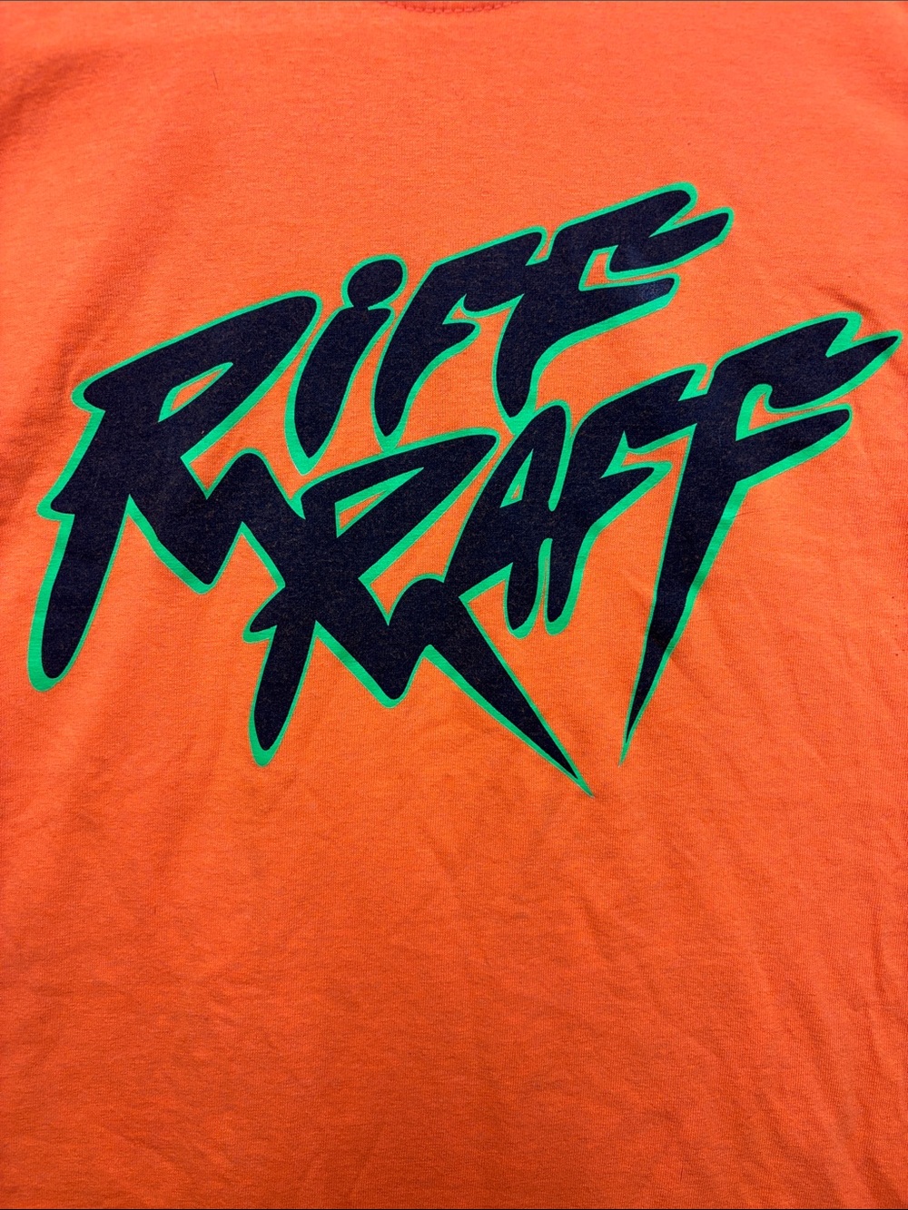 Riff Raff Men’s Graphic Tee in Bright Orange - Picture 2 of 5